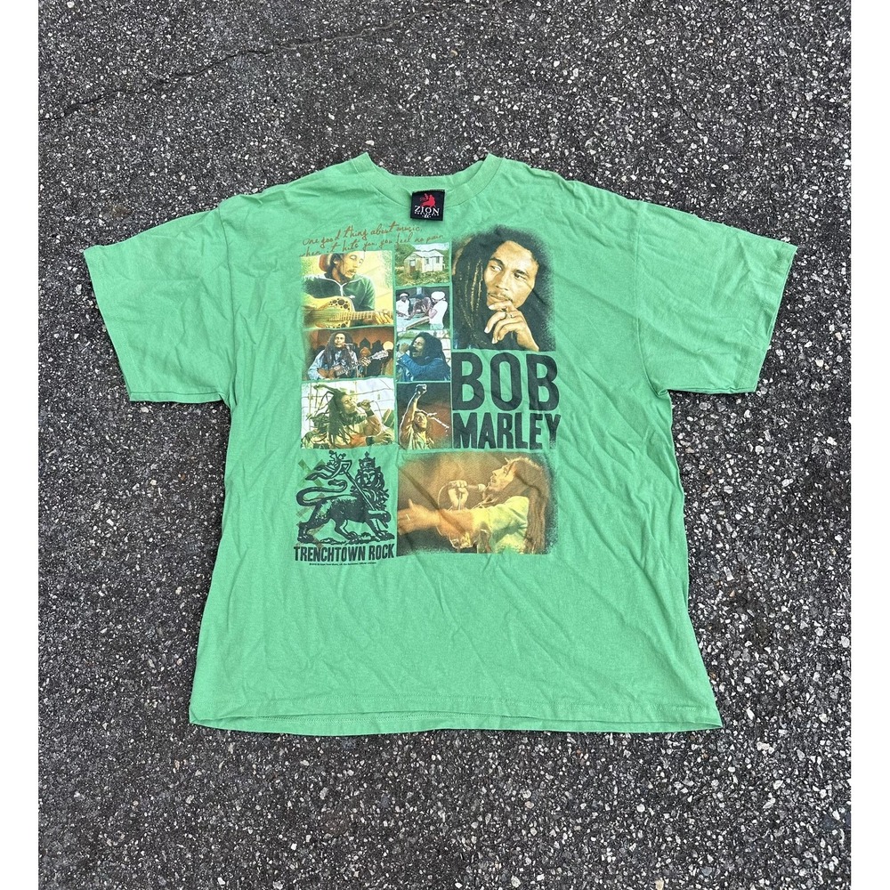 Bob Marley Shirt Mens 2XL Green Zion Rootswear Graphic T-Shirt Tee Rasta Reggae